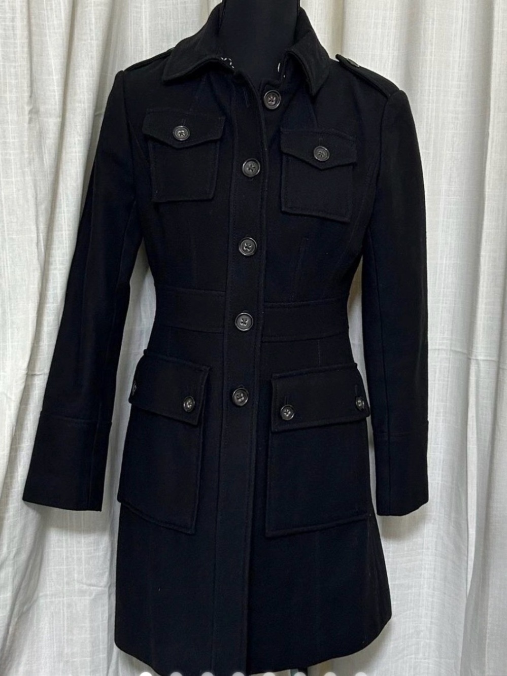 Black Banana Republic Petite XS Women's Wool-Blend Military Coat